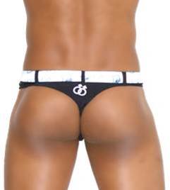 Icker Sea Sailor Belted Logo Tanga Thong Swimwear Black COB-13-07