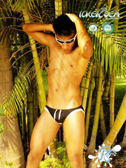 Icker Sea Contrast Trim Micro Slip Bikini Swimwear Black/White COB-13-12