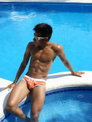 Icker Sea Contrast Trim & Stitching Cheeky Mini Bikini Swimwear Orange/White COB-13-26