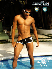 Icker Sea Eyelets Square Cut Trunk Swimwear Black COB-13-38