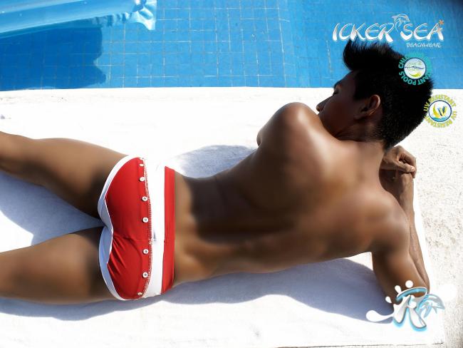 Icker Sea Eyelets Square Cut Trunk Swimwear Red COB-13-39