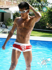 Icker Sea Legs Shoe Lace Pouch Square Cut Trunk Swimwear Red COB-13-45