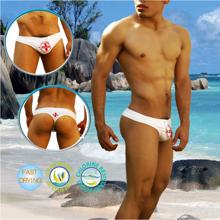 Icker Sea Lifeguard Tanga Thong Swimwear White COB-14-LTW02