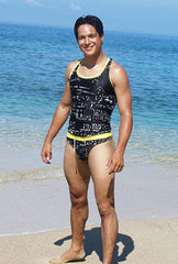 Icker Sea Letters Tank Top & Thong Swimwear Set Black/Mango COB-15-11