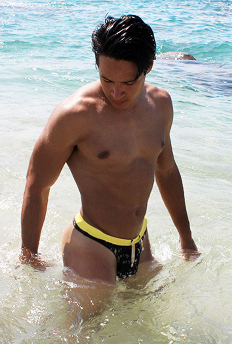 Icker Sea Letters Thong Swimwear Black/Mango COB-15-13