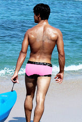 Icker Sea Lace Up Contrast Square Cut Trunk Swimwear Pink/Black COB-15-17