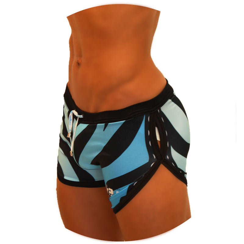 Icker Sea Zebra Open Side Suspender Scalloped Shorts Swimwear Blue COB-19-05