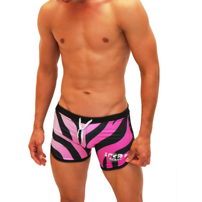 Icker Sea Zebra Open Side Suspender Scalloped Shorts Swimwear Fuchsia COB-19-05