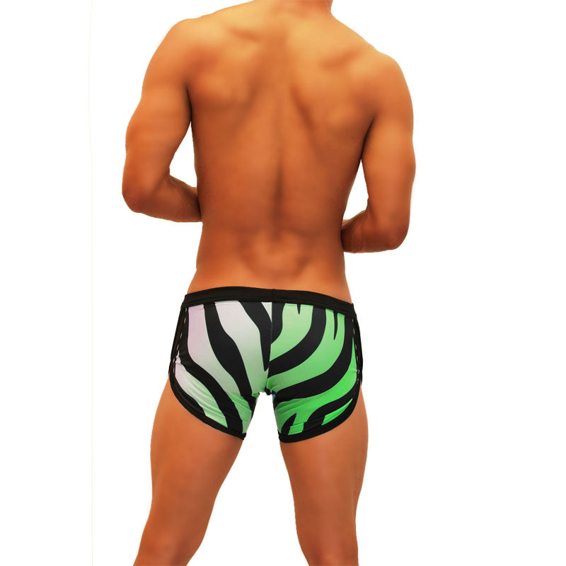 Icker Sea Zebra Open Side Suspender Scalloped Shorts Swimwear Green COB-19-05
