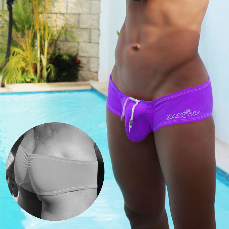 Icker Sea Low Rise Scrunched Back Cheeky Mini Square Cut Trunk Swimwear Purple COB-19-08