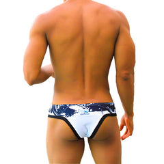 Icker Sea Graffiti Macro Contrast Trim Thong Swimwear White/Black COB-22-05