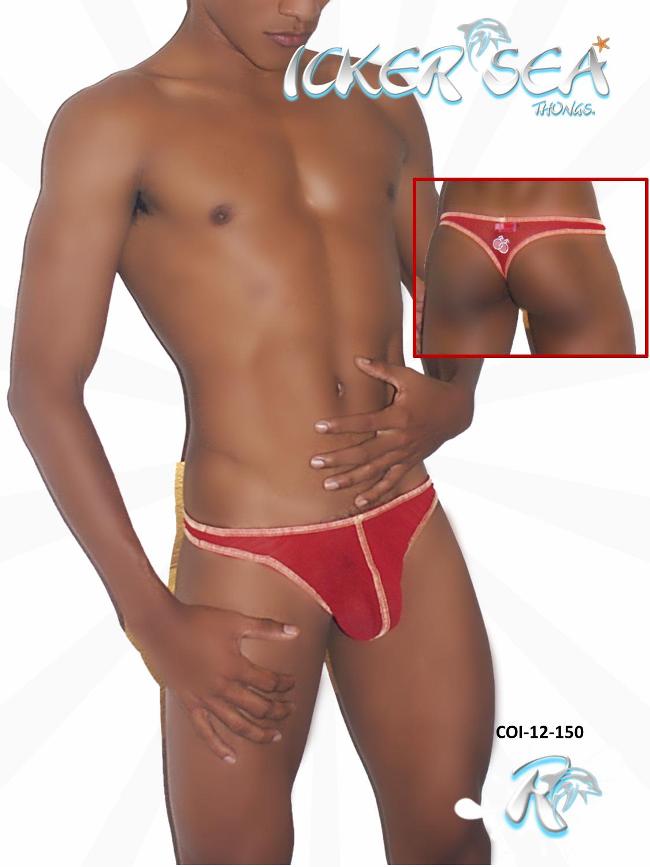 Icker Sea Contrast Stitching Mesh Thong Underwear Red COI-12-150T