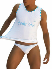 Icker Sea Smile Me Stripe Trim Tank Top T Shirt White COI-13-17