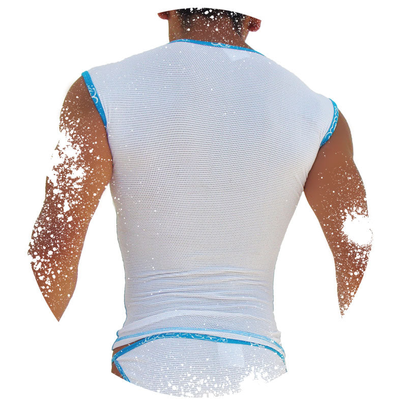 Icker Sea Fresh Dots Logo Trim Muscle Top T Shirt Blue COI-14-FD-04