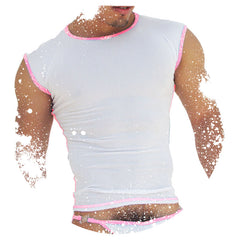 Icker Sea Fresh Dots Logo Trim Muscle Top T Shirt Pink COI-14-FD-04