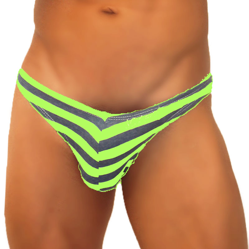 Icker Sea Sailor Stripe Enhancement C-Ring Thong Underwear Green COI-19-04