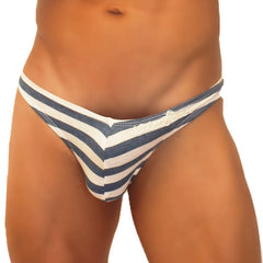 Icker Sea Sailor Stripe Enhancement C-Ring Thong Underwear White COI-19-04