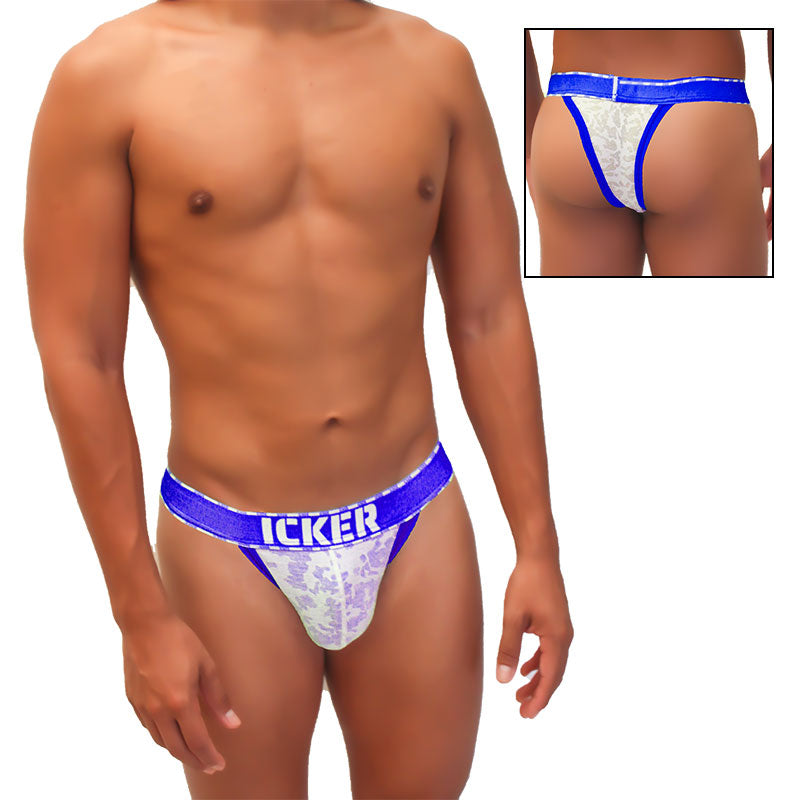 Icker Sea Acid Mesh Piping Cheeky Tanga Bikini Underwear Royal Blue COI-21-03