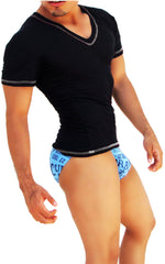 Icker Sea Contrast Stitching V Neck Short Sleeved T Shirt Black/White COI-S-14-BC-4