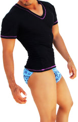 Icker Sea Contrast Stitching V Neck Short Sleeved T Shirt Black/Pink COI-S-14-BC-7