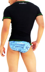 Icker Sea Contrast Stitching V Neck Short Sleeved T Shirt Black/Green COI-S-14-BC-9