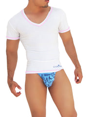 Icker Sea Contrast Stitching V Neck Short Sleeved T Shirt White/Pink COI-S-14-WC-7