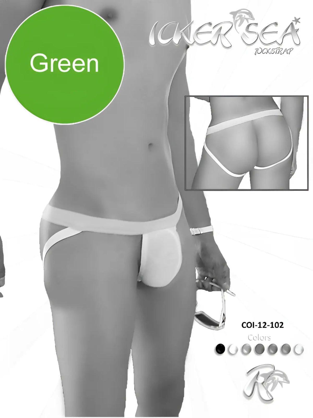 Green fabric briefs with supportive contoured design and adjustable straps from icker sea contrast jock strap underwear white green