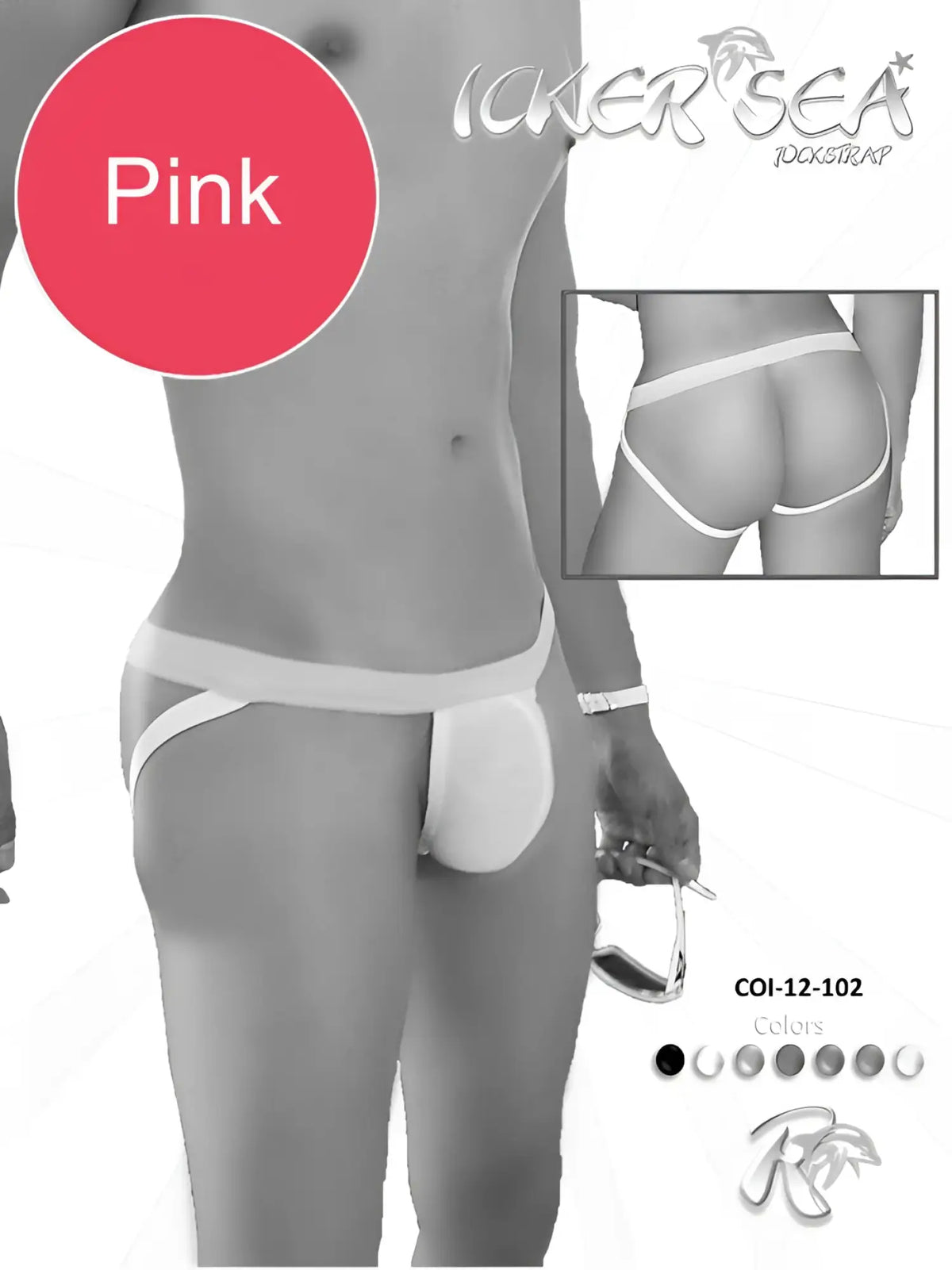 Pink lace-trimmed men’s briefs with supportive contoured design from Icker Sea in white and pink COI-12-102