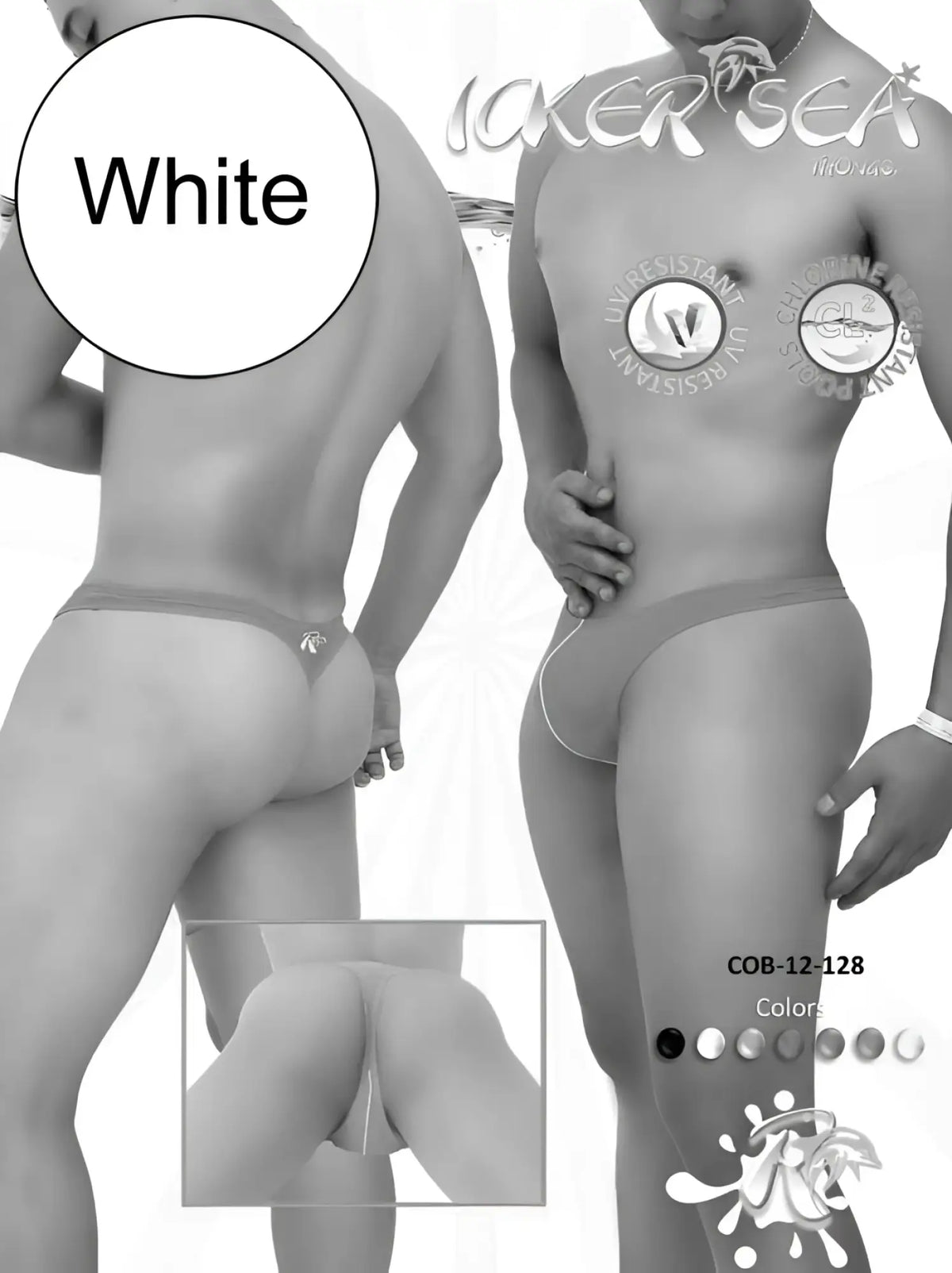 Icker Sea contrast line thong swimwear white with subtle waistband logo for men made from lightweight fabric