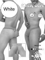 Icker Sea contrast line thong swimwear white with subtle waistband logo for men made from lightweight fabric