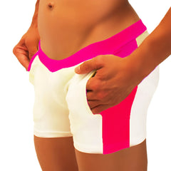Icker Sea contrast side panel jock shorts in bright pink and white with bold color block design for athletic use