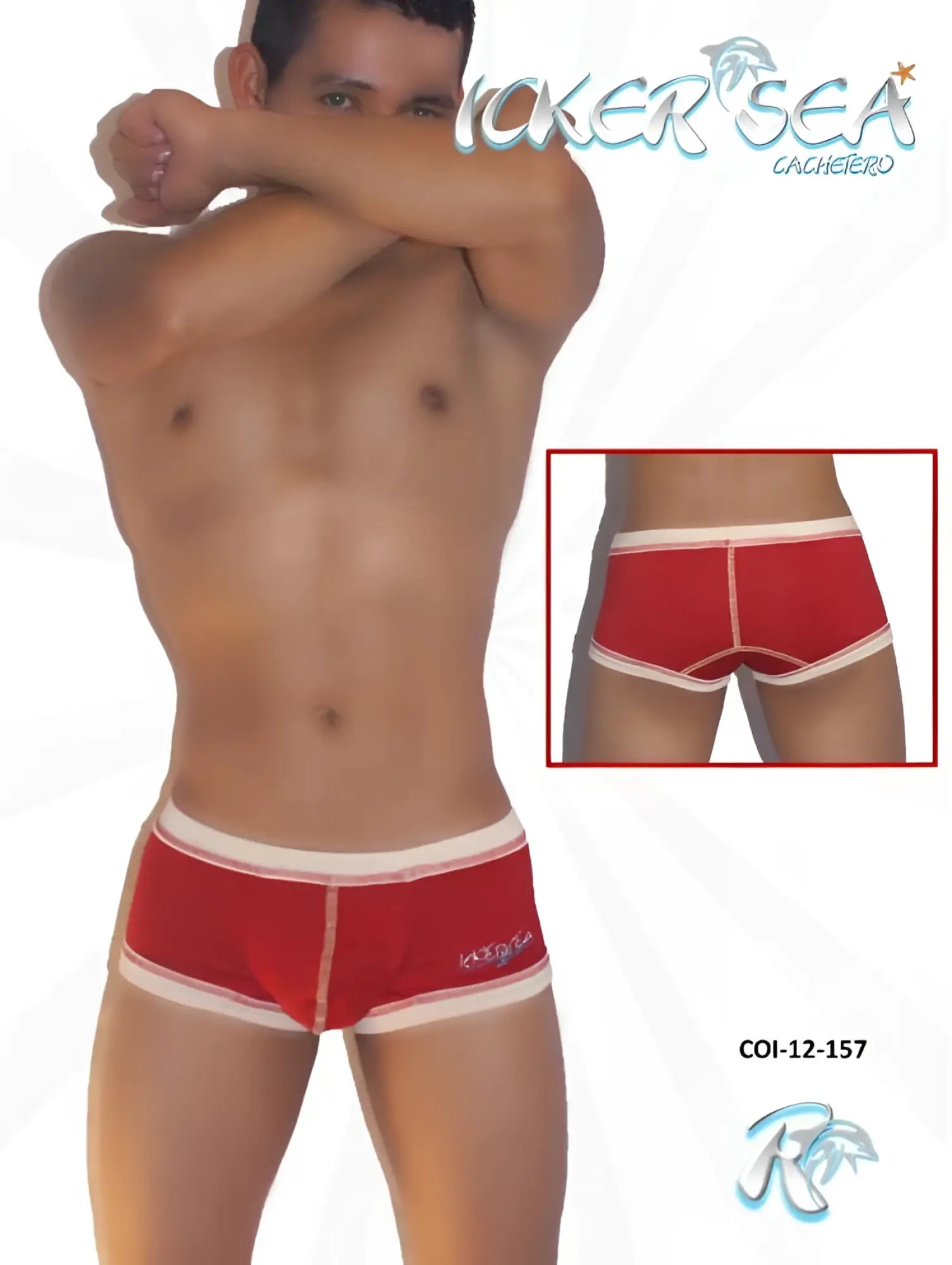 Red men’s boxer briefs with white contrast stitching and small logo on side for comfortable everyday wear