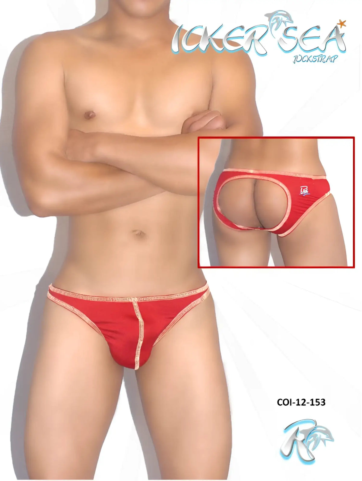 Red icker sea rockstrap briefs in red with gold trim and distinctive cutout design for stylish underwear wear