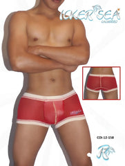 Icker Sea red and white mesh boxer briefs with contrast stitching snug fit and subtle logo on left hip