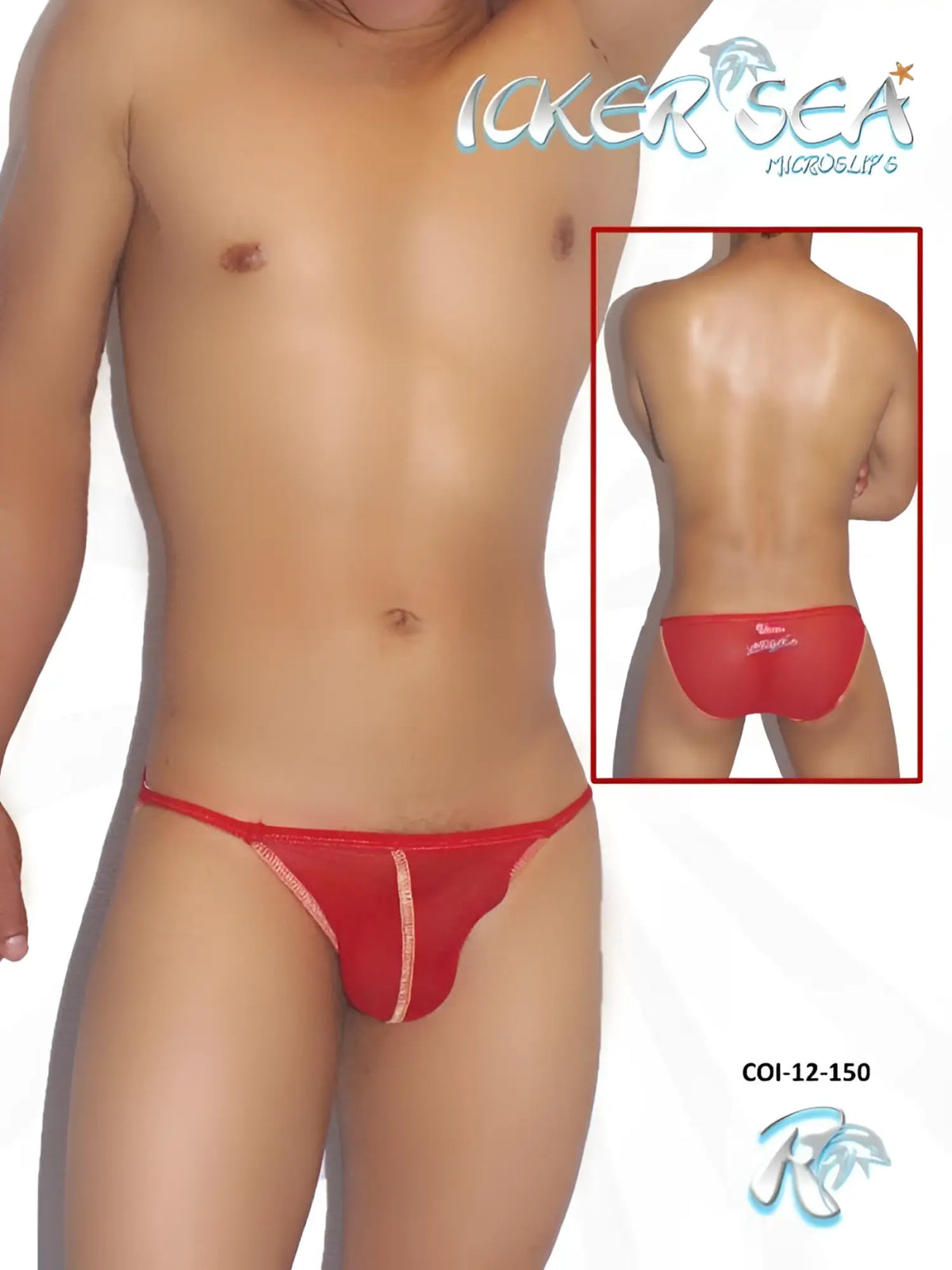 Icker Sea red mesh micro briefs with subtle white trim along side seam contrast stitching bikini underwear