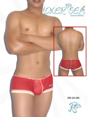 Icker sea red and white mesh mini boxer briefs with contrast stitching and sleek form fitting design