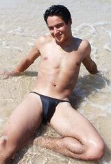 Icker Sea contrast stitching micro slip tanga bikini swimwear in black red with snug fit and thin waistband