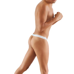 White thong underwear with subtle light blue trim along the waistband from icker sea pouch collection