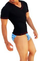 Icker Sea contrast stitching v neck short sleeved t shirt in black with red trim for casual wear