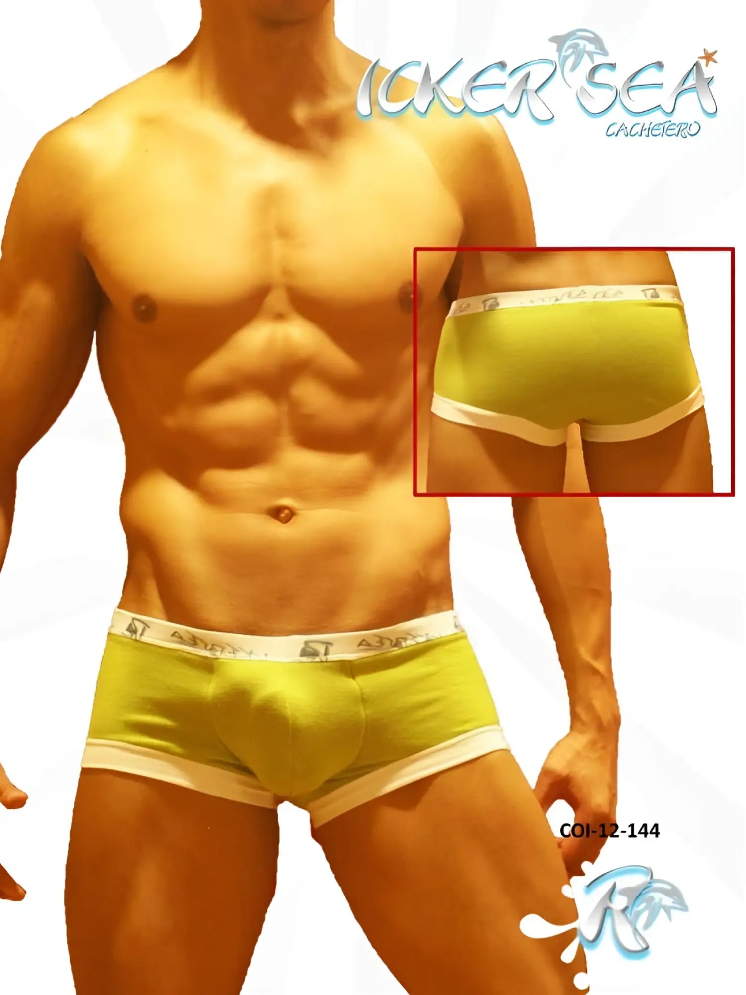 Icker Sea contrast trim boxer brief underwear in bright lime green with white trim and subtle logo on waistband