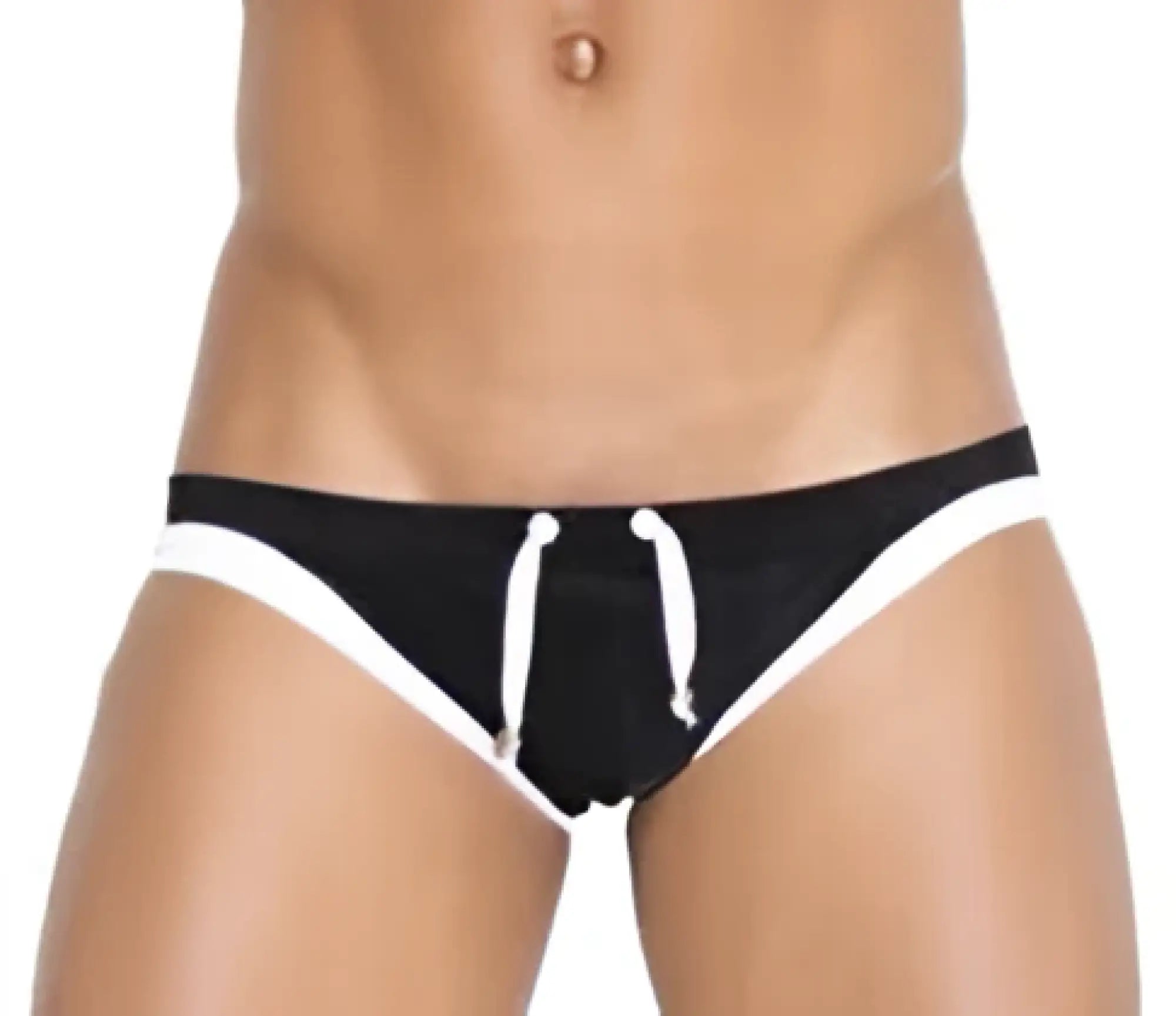 Black and white Icker Sea contrast trim micro slip bikini swimwear with drawstring waistband in black and white