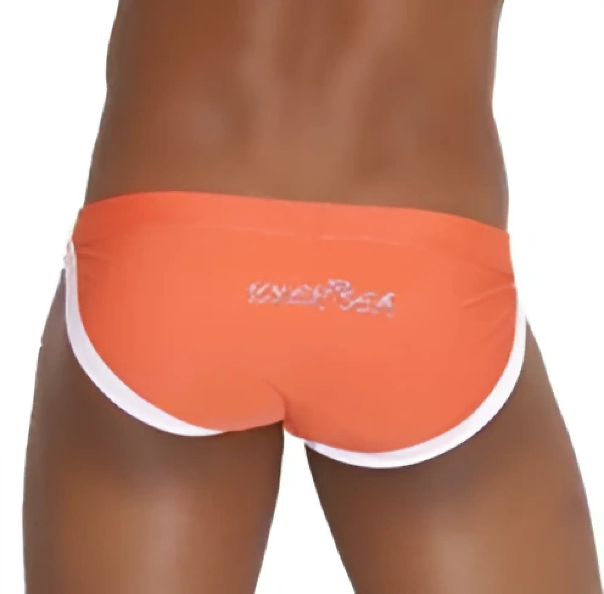 Orange swim trunks with white trim and subtle embroidered logo from icker sea contrast trim micro slip bikini swimwear