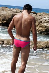 Icker Sea contrast trim mini brief bikini swimwear in bright pink with light blue trim for stylish beachwear
