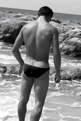 Black icker sea contrast trim mini brief bikini swimwear with fitted design in white and blue for swimming use