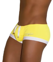 Icker Sea mango swim trunks with contrast white trim and drawstring waistband for beach and poolwear