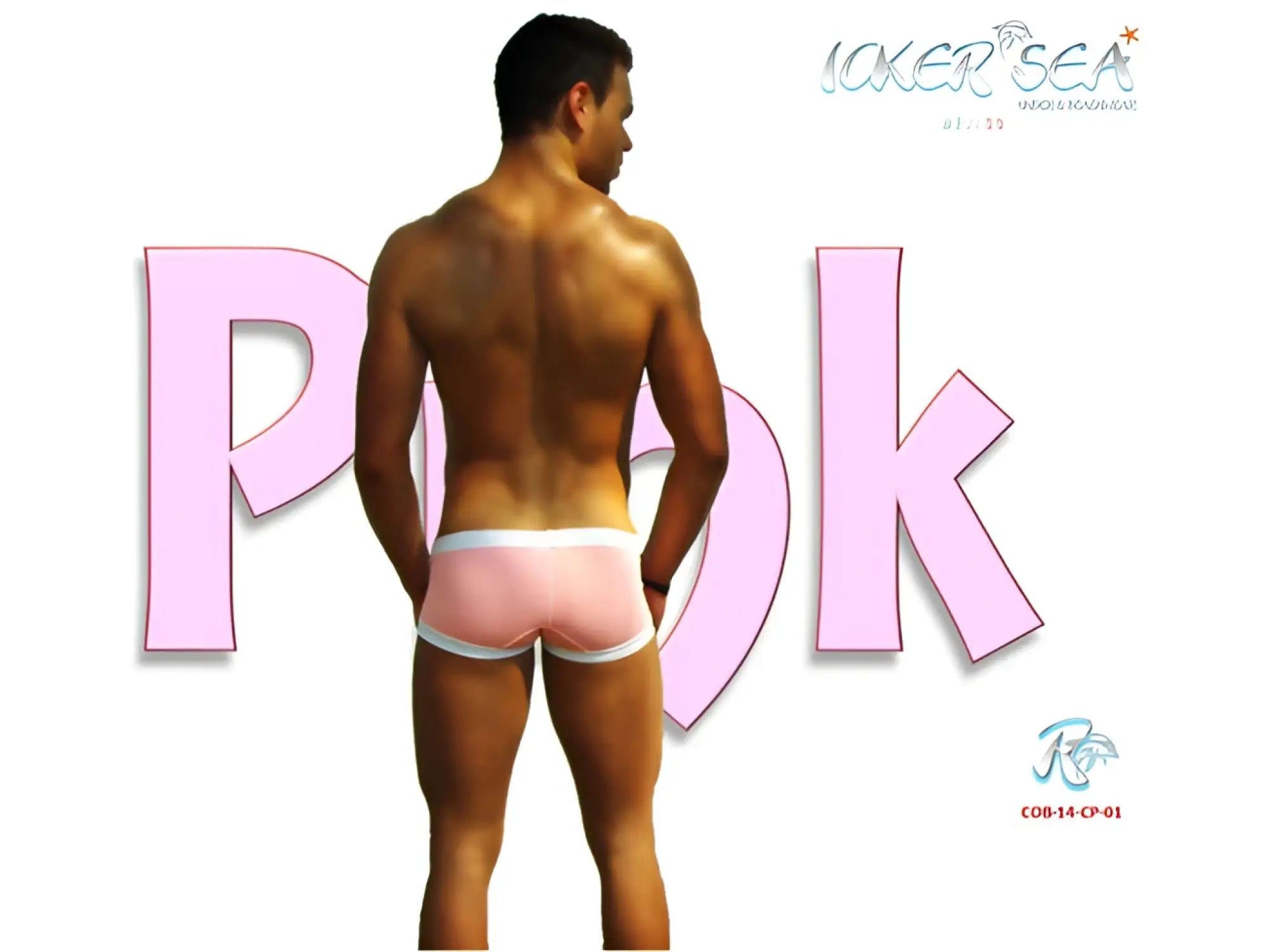 Pink icker sea contrast trim square cut trunk swimwear briefs with white trim for men