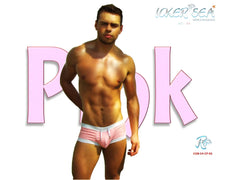 Icker Sea contrast trim square cut swim trunks in pink with white trim designed for stylish beachwear