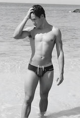 Black and white cheeky bikini swimwear with light waistband and drawstrings from icker sea contrast trim collection