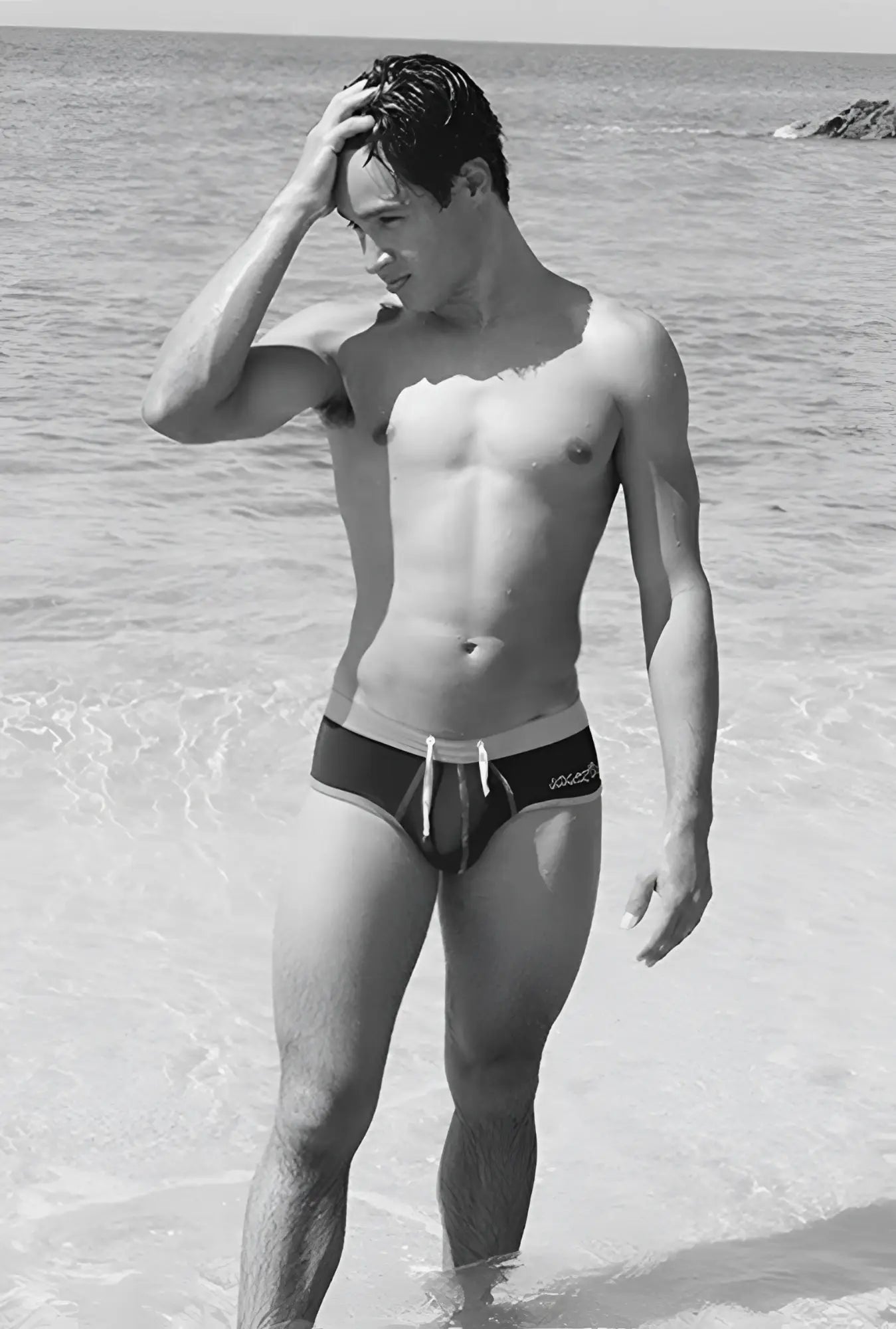 Black and white cheeky mini bikini swimwear with contrast trim and light waistband by icker sea in black red