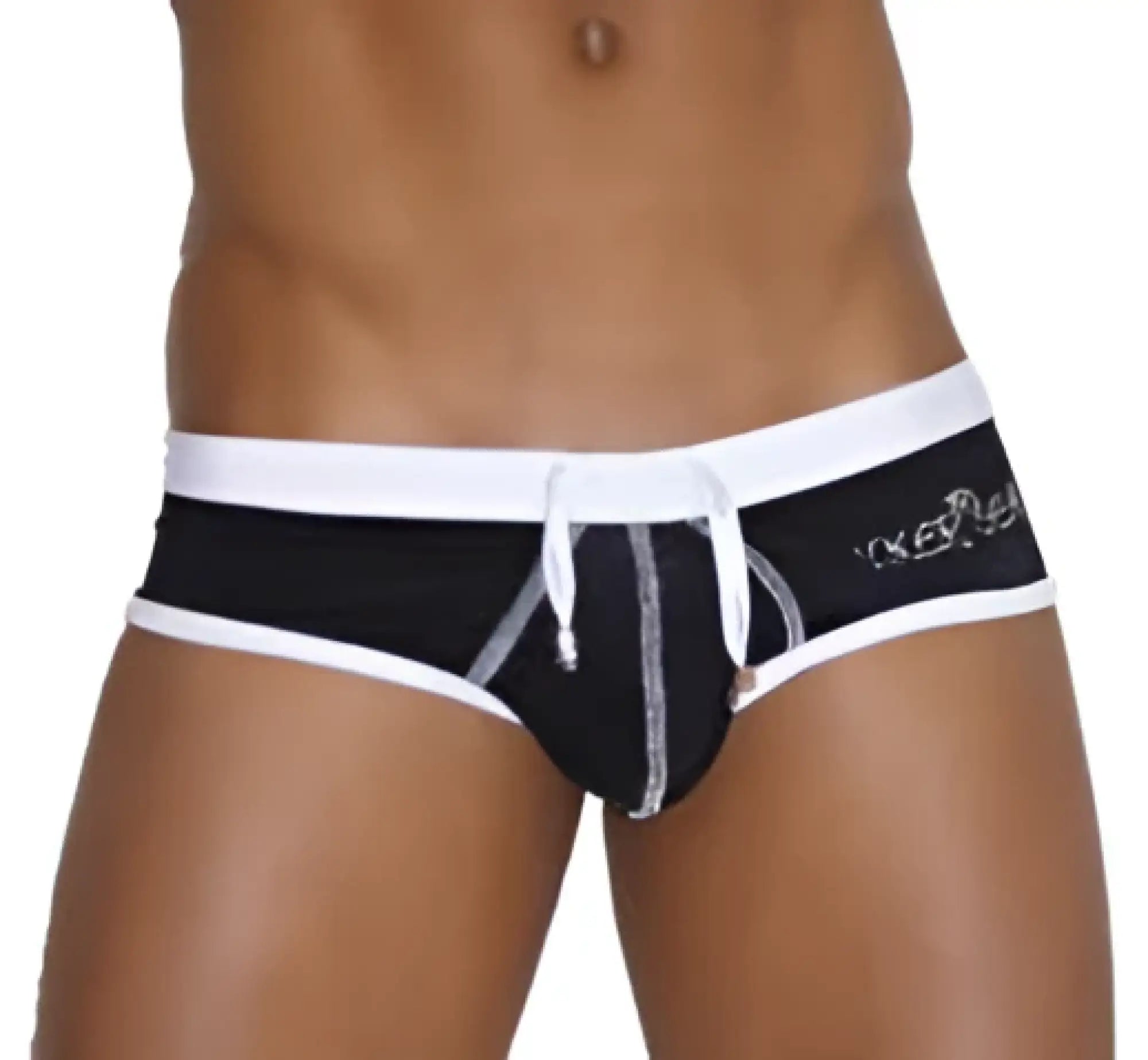 Black and white icker sea cheeky mini bikini swimwear with contrast trim and drawstring waistband